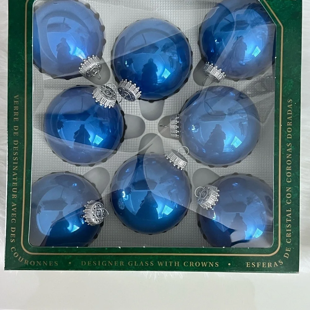 Blue Glass Holiday Ornaments with Silver Topper